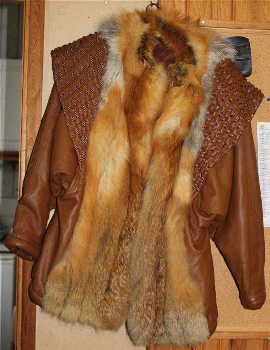 Brown leather & fox fur jacket